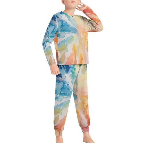 Watercolor Rainbow Tie DyeBoys Casual Comfort Pajamas, Long Sleeve Pajama Set110CM