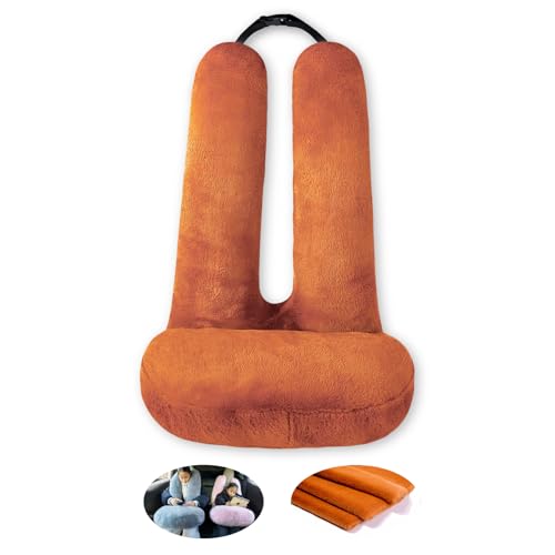 Image of FHSGGP Travel Pillow Car Travel Sleep Support Pillow 2-in-1 Lap Pillow and Car Pillow with Neck and Body Support for Adults and Kids on Long Trips Kids Travel Pillow Brown