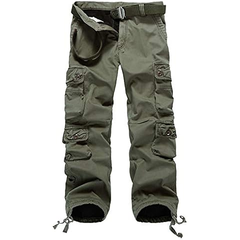 DONGD Winter Mens Cargo Pants Relaxed Fit Fleece Lined Work Pant Green Cover