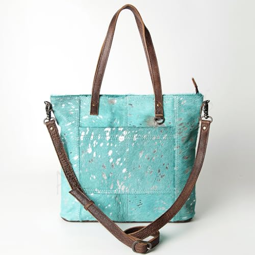 Bolso tote de cuero genuino con diseño de piel de vaca americana – Bolso de estilo occidental con correa ajustable miniatura 2