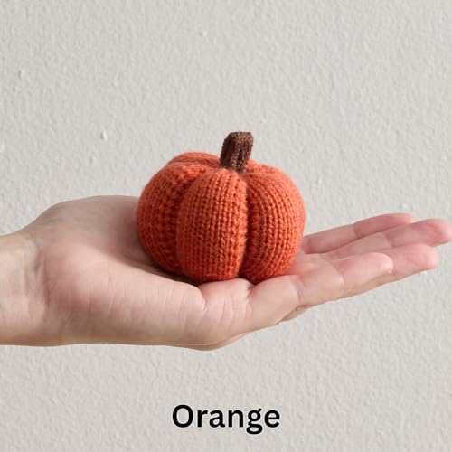 Image of Set of 5 Mini Knit Pumpkins, Sunset Orange Gold Rust (Sunset 2.5 Inch Set) | Cozy Knit, Table Top Bowl Filler, Kitchen Tiered Tray Decor, Hostess Gift