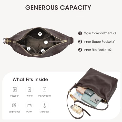 Image of Kattee Meduim Leather Hobo Bags for Women, Soft Genuine Leather Crossbody Handbags Shoulder Purse for Work Casual