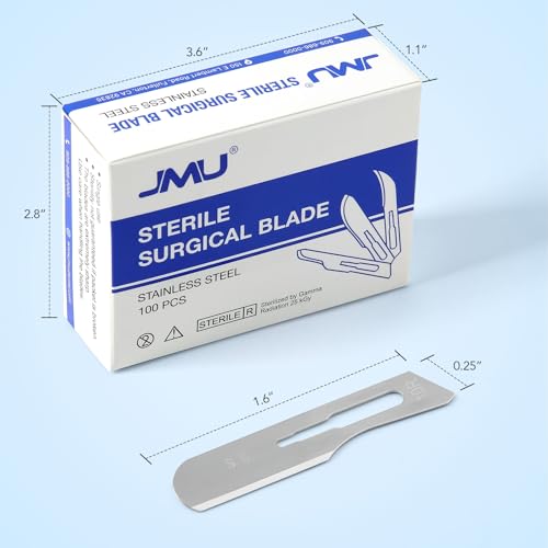 Image of JMU 100pcs Scalpel Blades #10R, Stainless Steel Sterile Surgical Blades, Individually Foil Wrapped