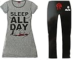 Pyjama Set Schlafanzug Nachthemd Schlafhose Damen Disney Snoopie Grau Schwarz