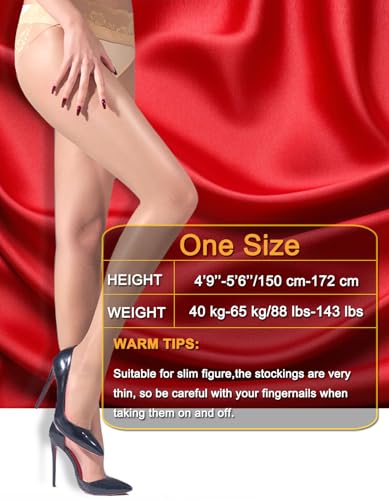 Image of HTRUIYA Women's Seamless Pantyhose Matte Silk Lace Tights Ultra Thin Sheer High Waist Stockings