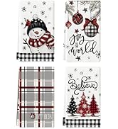 Artoid Mode Black Red Xmas Tree Snowman Christmas Kitchen Towels Dish Towels, 18x26 Inch Holiday ...
