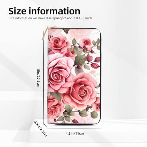 Long Large Leather Wallet Stylish Personalized Print Checkbook Card Wallet Phone Purse Clutch Bag (Blossoming Rose Flowers)4