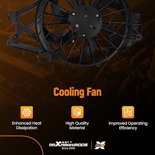 Image of maXpeedingrods Engine Radiator Cooling Fan Assembly for Ford Mustang V6 3.8L 1999-2004, for Ford Mustang V6 3.9L 2004 Replace # 1R3Z8C607CA, 3R3Z8C607A