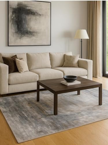 Image of 2x5 Feet (60x150 CM) Carpet for Bedroom Living Room & Hall - Shadow Grey Modern Abstract Geometric Silk-Touch Luxury Hotel-Style Washable Anti-Skid Turkish Area Rug