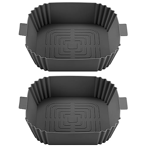 HUTVD 19,5 cm cesta, bandejas para freidora de aire de silicona, 2 unidades, accesorios para horno y microondas (gris)