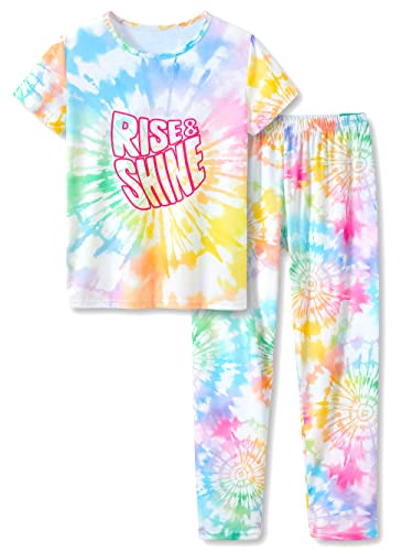 Image of Beezizac Girls Pajamas Cute Print Short /Long Sleeve Pants Set Size 6-18 | Soft Stretch Poly Blend, Comfy Crewneck, Elastic Waist Pants, Everyday & Holiday Sleepwear for Big Girls, Tweens & Teens