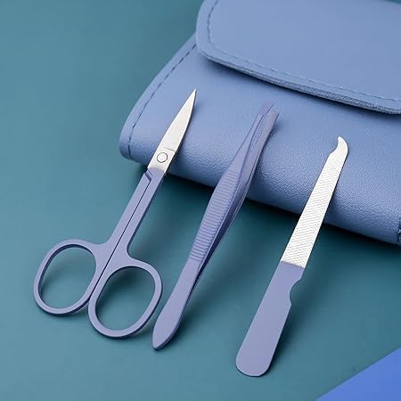 velnest 16-Piece Professional Manicure Pedicure Set, Stainless Steel Nail Care Kit, Nail Cutter, Nail Scissors, Grooming Kit Luxurious Travel Leather Case, Manicure Pedicure Kit For Women/men blue 4
