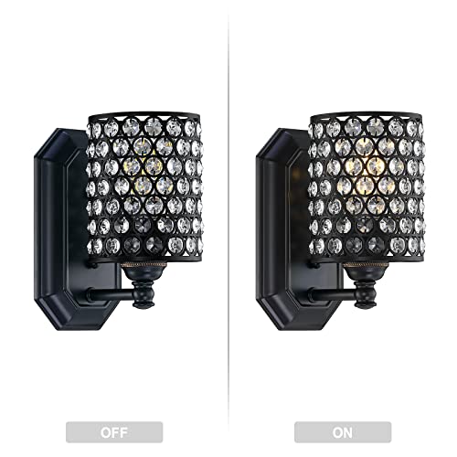 Image of Crystal Wall Sconce Black Dry&Wet Dual Use 2 Pack 1 Light UL Certified