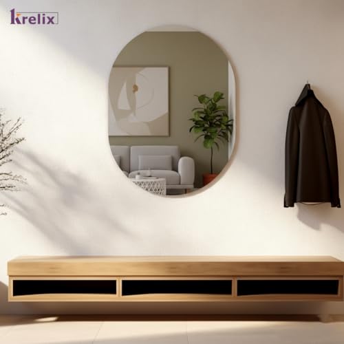 Image of Capsule-Shaped Frameless Wall Mirror (12x18 Inch) | Modern Decorative Bathroom & Bedroom Mirror | Wall-Mounted Vanity Mirror for Entryway & Living Room