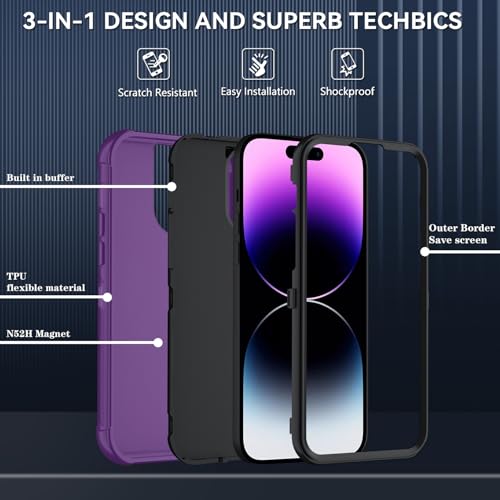 Image of SunStory Compatible with iPhone 14 Pro Max Case with HD Screen Protector, 3-Layer Heavy Duty Full-Body Cover,3 in 1 Hybrid Protective Case for iPhone 14 Pro Max 6.7 inch, Purple