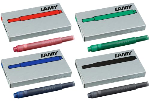 LAMY T10 4er Set blau/schwarz/rot/grün Tintenpatronen mit großem Tintenvorrat in verschiedenen Farben - geeignet für alle Lamy Patronenfüllhaltermodelle - Inhalt 1,25ml je Patrone