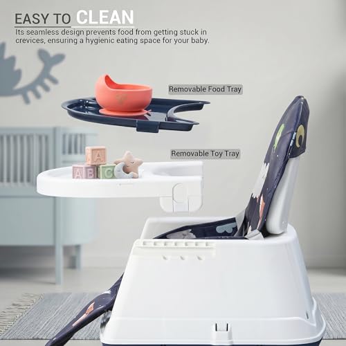 Image of Baybee 4 in 1 Convertible High Chair for Kids | Foldable Baby Feeding Chair with Safety Harness, Adjustable Tray, Booster Seat | Easy to Clean, Portable Dining Chair (Navy Blue)