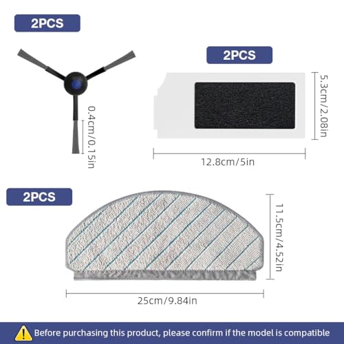 Image of HASTHIP 6Pcs Replenishment Kit, Replacement Parts for Ecovacs N20 Pro /N20 Robot, Vacuum Cleaner Replacement Accessories: 2 Side Brushes, 2 Microfiber Cloth Mop, 2 Filter