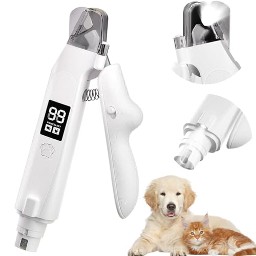 BIZOI Lima de Uñas Eléctrica para Perros, Cortauñas Perro y Gato 2 en 1, Corta Uñas Gatitos con Pantalla Electrónica, Funda Protectora Antisalpicaduras, Luces, Cuchillas Afiladas de Sensor Rápido