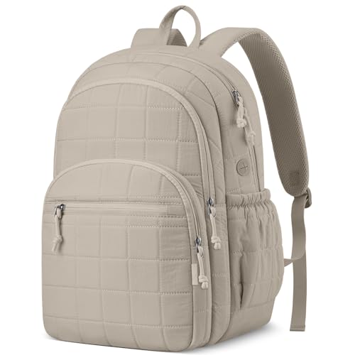 Image of kadilong College Laptop Backpack,Travel Backpack for Women,Quilted Bookbag for 15.6 Inch Laptop Casual Daypack,Camel