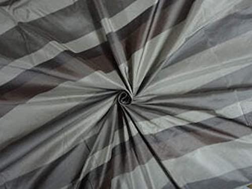 Tissu taffetas de soie à rayures vertes et grises - Largeur 137,2 cm
