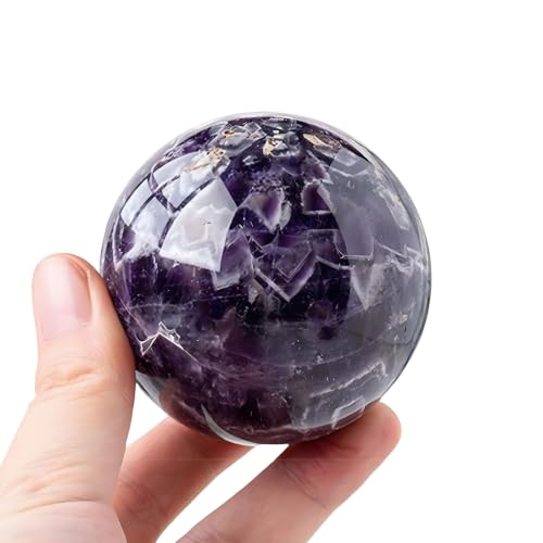 Boule de cristal d'améthyste violette naturelle 70-75mm avec socle en bois
