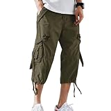AOYOG Men’s Cargo Shorts 3/4 Relaxed Fit Below Knee Capri Cargo Pants Cotton Army Green