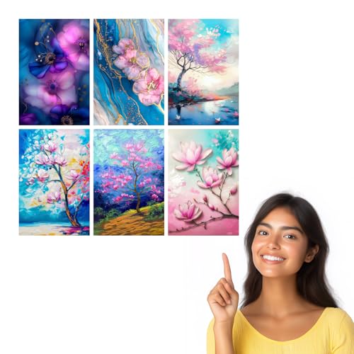 Image of SiddArtify Floral Abstract Art Print Set - Pink Purple Blue & Gold - 300GSM Board - 8x12 Inch - Pack of 6 Wall Room Decoration art Poster Prints