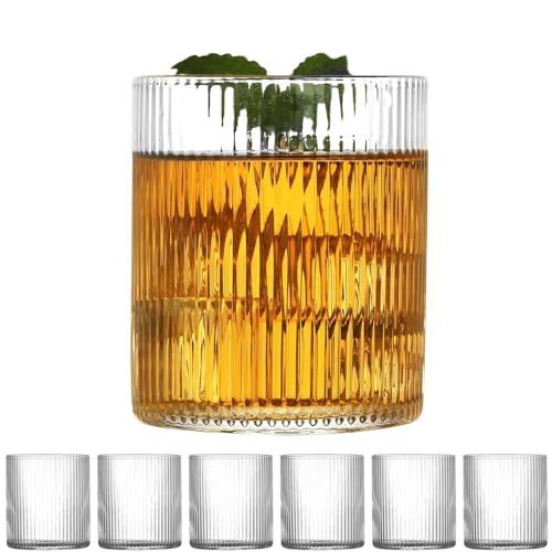 QCKNSO Geriffelte Wassergläser 6er Set, 300ml Cocktailgläser Wassergläser Trinkgläser, Spülmaschinenfest,Eiskaffee,Trinkglas für Iced Matcha Latte