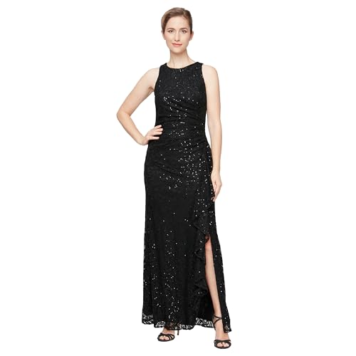 Image of Alex Evenings Women's Long Sleeveless Mother of the Bride Dress W /Cascade Ruffle & Front Slit (Petite and Regular Sizes)