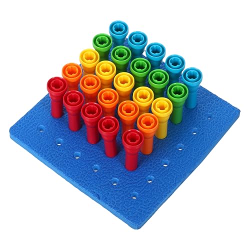 Gogogmee Juego de Clavijas para Pequeños con 25 Piezas, Tablero Perforado de Plástico Resistente, Clavijas en Forma de Hongo para Desarrollo Motriz y Clasificación de Colores, Juguete