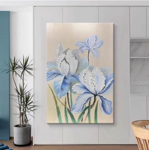 Peinture à l'huile iris bleu clair sur toile tableau de texture