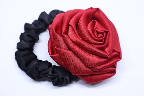 Image of Satin Scrunchies Hair Bands for Women | No-Damage Elastic Hair Ties for Ponytails & Buns | Fluffy & Stylish Rubber Bands | Free Size | Pack of 1 (Maroon Red)