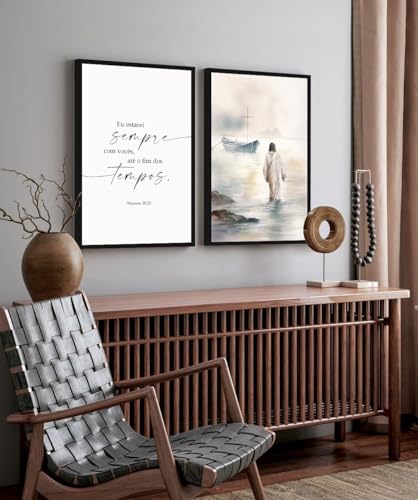 Quadro Decorativo Jesus Cristo Barco frase biblica religioso sala quarto Com Moldura
