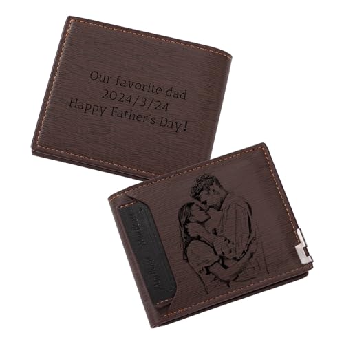 MMXX Personalized Leather Wallet for Men Bifold Mens Wallets Custom Engraved Sketch Picture Text Holiday Gifts for Dad Grandpa Husband Boyfriend -F2
