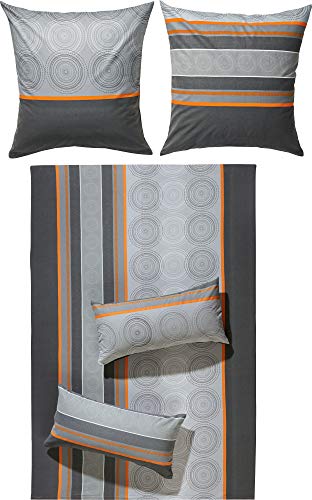 Erwin Müller Bettwäsche Edelflanell grau-Silber-orange Größe 1x 135x200 cm + 1x 40x80 cm