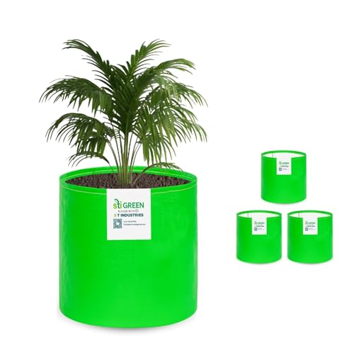 Image of HDPE Grow Bags for Plants 9X12 Inch (Pack of 4) | 260 GSM Heavy Duty UV-Protected Round Green Colour Plant Bags for Terrace and Vegetable Gardening | Strong & Reusable|