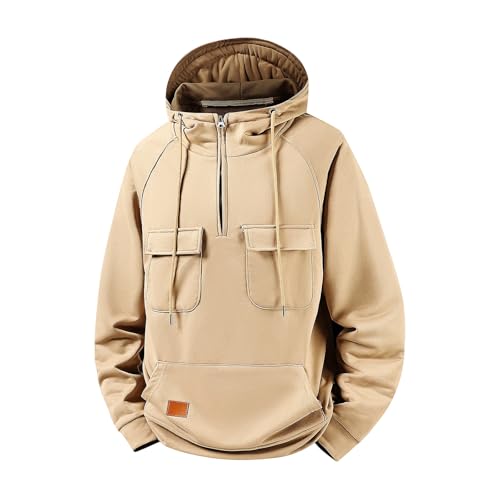 Mens Quarter-Zip Pullover Sweatshirts Velvet Mock Neck Hoodie with Slant Front Pocket Fall Winter Warm Casual Sweater