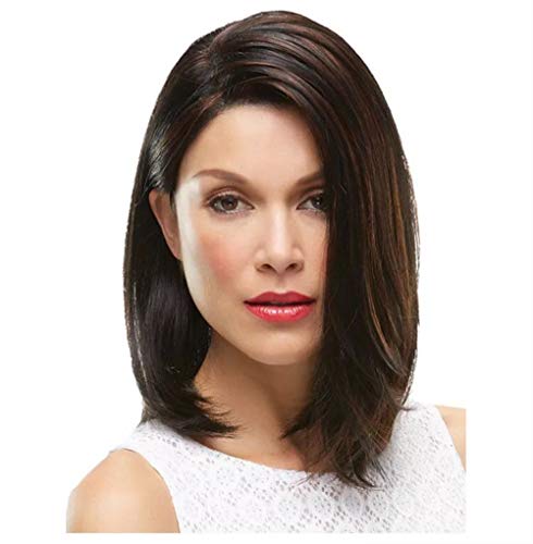 Fleurapance Charmante perruque style carré mi-long brun châtain de qualité supérieure, résistante à la chaleur pour femmes Ressemble à de vrais cheveux Cover
