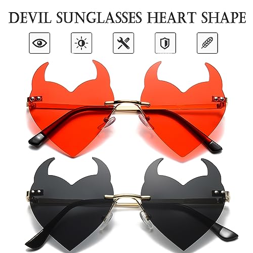 Goth Horns Heart Sunglasses for Women Rimless 90s Punk Heart Glasses Trendy for Party Festival colored Sunglasses2