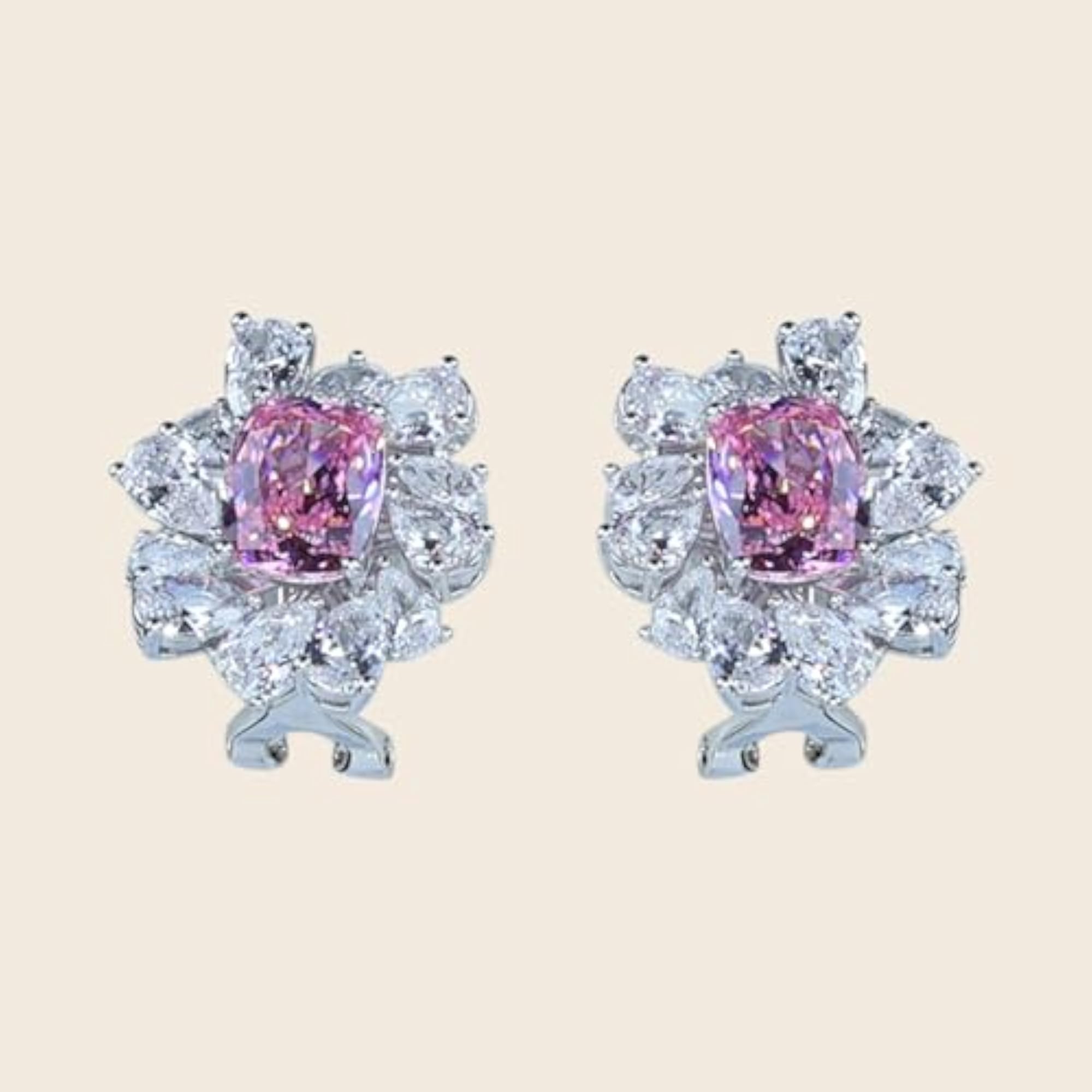 Women's Red Gemstone Floral Halo Stud Earrings, Stylish Set