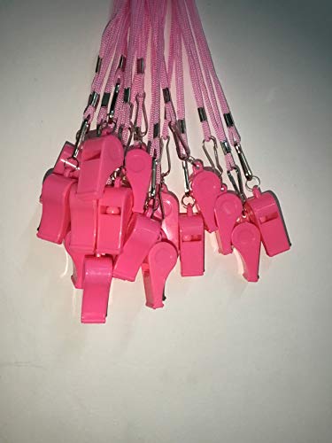 Kaqkiasiog 20 Pcs Pink Plastic Loud Whistles with Lanyard for Referee Coaches Basketball