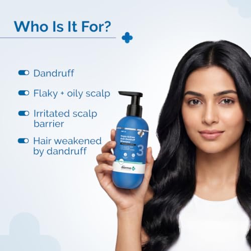 Image of The Derma Co Triple Actives Anti-Dandruff Shampoo | Up To 100%* Dandruff Reduction | 2% Salicylic Acid + 1% Climbazole + 1% Piroctone Olamine & Menthol | ZPTO-Free | pH 5.5, Non-Drying & Sulphate-Free formula | Suitable for Men & Women | 200 ml