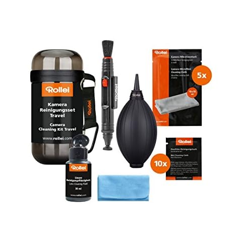 Rollei Kamera Reinigungsset Travel - Set zur Linsen-, und Objektivreinigung, inkl. Lenspen, Airblower und Mikrofaser-Tuch - Ideal für Unterwegs/Reisen - schwarz Cover