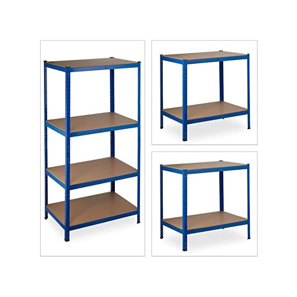 Relaxdays Schwerlastregal, Traglast 1060 kg, 4 Ebenen, zum Stecken, Keller, Garage, Stahl, HxBxT: 180x90x60 cm, blau – Bild 7