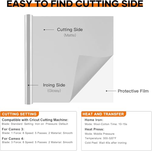 Image of HTVRONT Reflective HTV Vinyl Roll - 12 inch x 8ft Reflective Heat Transfer Vinyl for T Shirts, Reflective Iron on Vinyl Compatible with Cricut Cutting Machine (Light Gray)