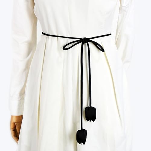 Women's Boh Satin Cloth Flower Belt, Skinny Thin Waist Belt for Dress Skirt Pants Sweater Belt2