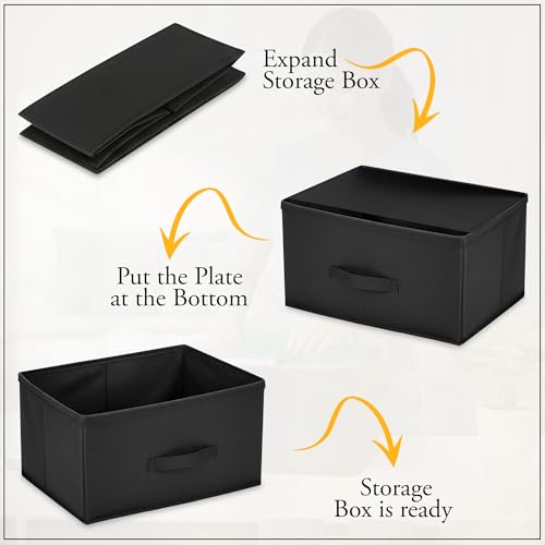 Image of GLUN Pack of 1 Black Foldable Storage Organiser Box with Label Holder, Wear & Tear-Resistant Fabric, Water-Resistant Portable Fabric Closet Organisers, Shelf Baskets for Storage