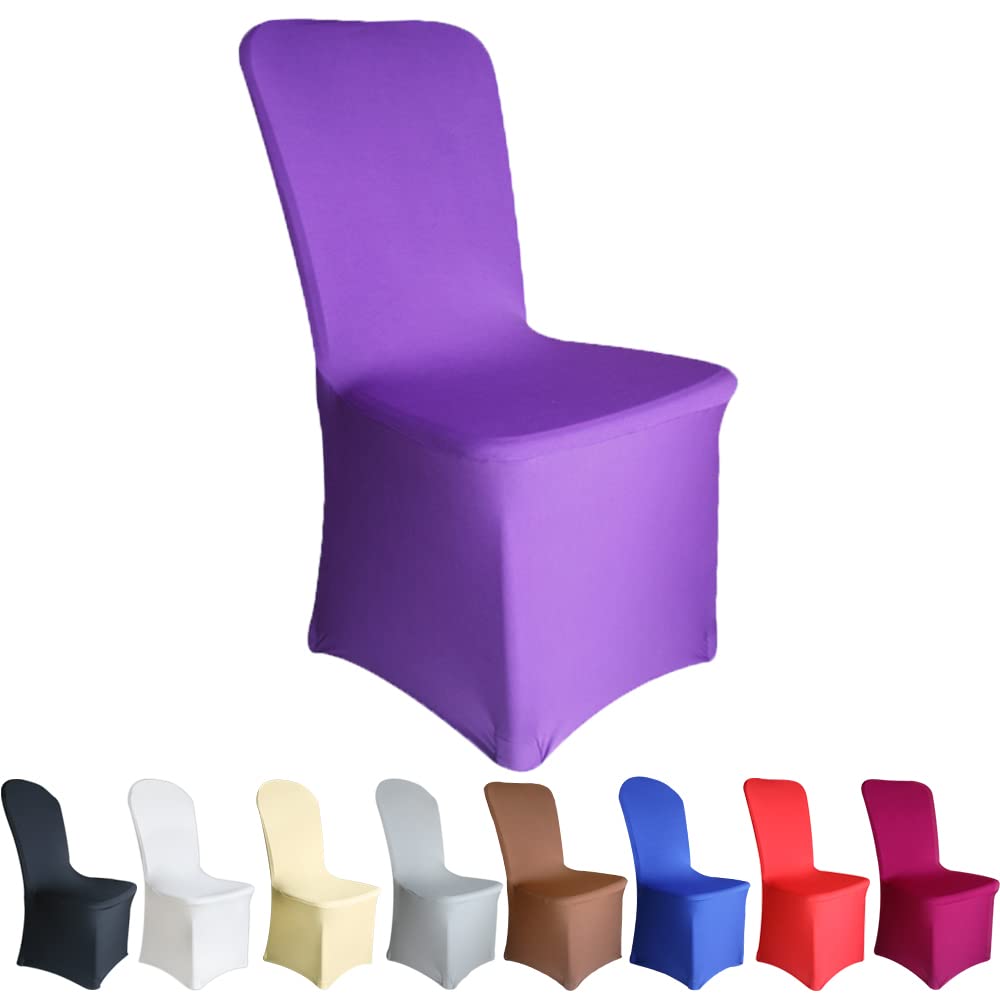 Time to Sparkle Chair Cover Spandex Lycra Stretch Slipcovers Dining Chair Cover Wedding Banquet Party Flat Front (Purple)