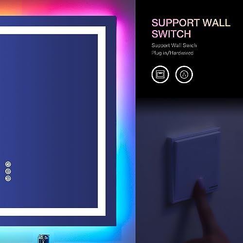 LOAAO 24"X32" LED Bathroom Mirror with Lights, Anti-Fog, Dimmable, RGB Backlit + Front Lighted, Bathroom Vanity Mirror for Wall, Memory Function, Shatter-Proof, Tempered Glass
